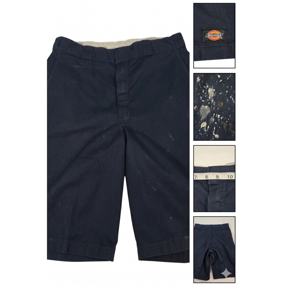 Dickies Loose Fit‎ Navy Work Shorts Thrashed Paint Splatter Skater 34x 13